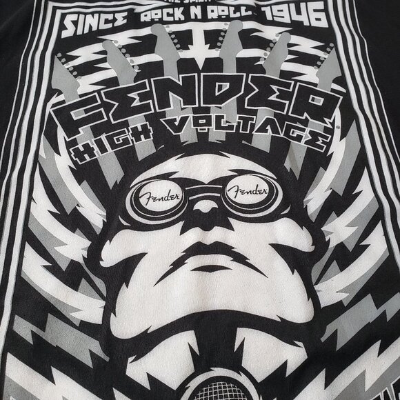 FENDER High Voltage Time Traveller Rock Music Shirt with Dewey Cannabis Co Patch - Picture 2 of 11